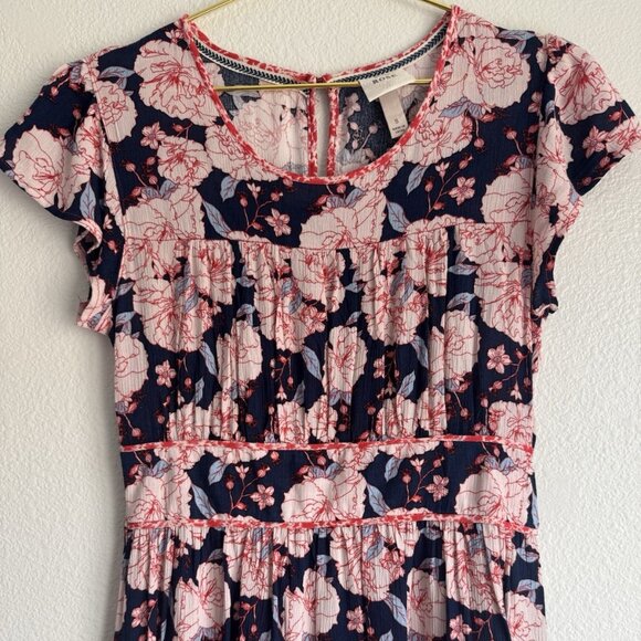 Knox Rose Dresses & Skirts - NWT! Knox Rose Women Dress Red Blue Floral Boho Maxi Short Sleeve Peasant